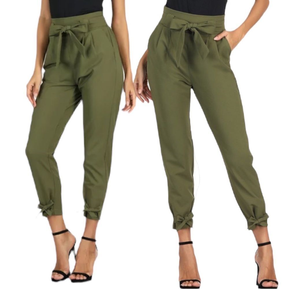 Grace Karin High Waist Belted Bow Tie Paper Bag Tie Ankle Pants